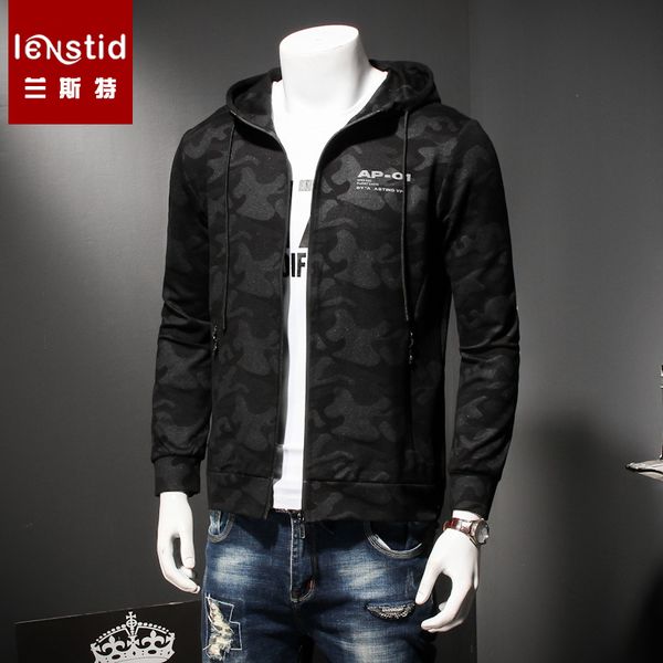 

lenstid 2018 autumn new camouflage hoodies jacket men casual zipper sweatshirts kangaroo pocket slim plus size brand clothing, Black;brown