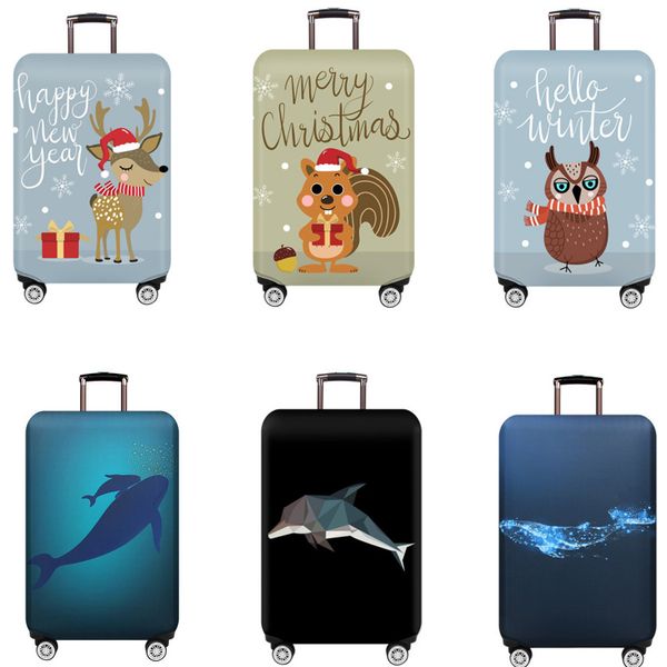 

dolphin thickest elastic luggage cover zipper suit for 18-32 inch trunk case christmas travel suitcase protective covers bags, Black