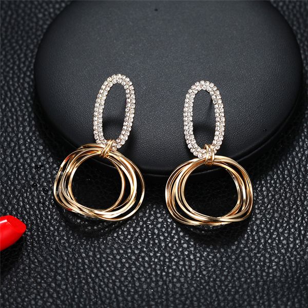 

luxury golden color geometric earrings crystal round circle punk drop earrings gift for wedding party accessories, Silver