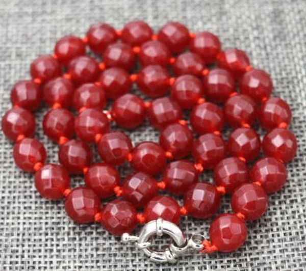 

faceted red stone necklace 17" 10mm, Silver