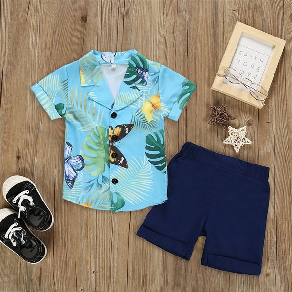 

boys kids clothes outfits v-collar short sleeves butterfly printed shirt +shorts 2 pieces set kids designer clothes boys jy566, White