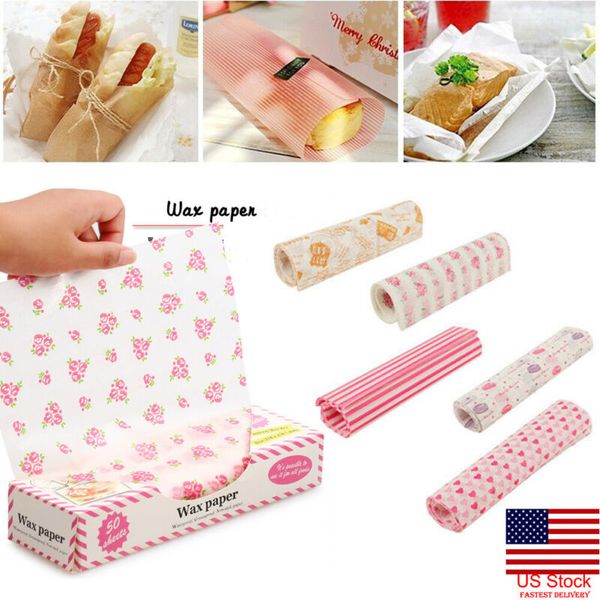 

50pcs bread hamburger paper disposable sandwich wrap candy waxed paper