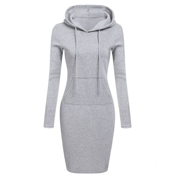 Frauen mit Kapuze -Sweatshirt -Kleider Taschen Pullover Casual Long Sweatshirt Weibliche schlanke Kapuzenkleid Vestidos Plus Size 2xl