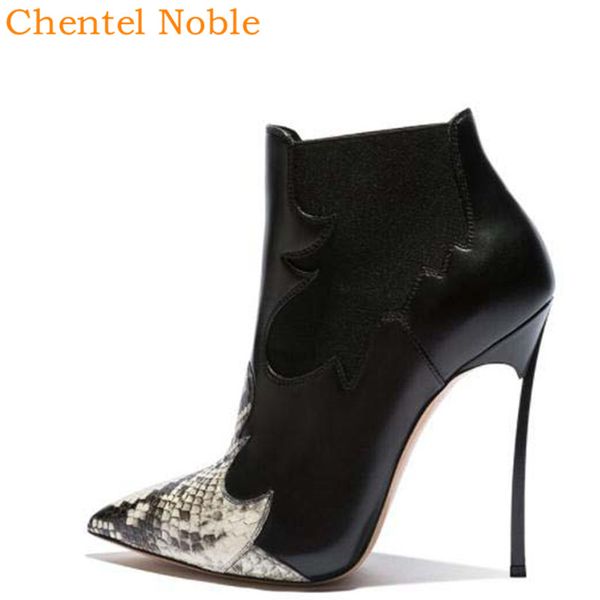 

2020 chentel women black snake pattern luxurious high heel booties female slip-on winter popular ankle boots 35-41 size