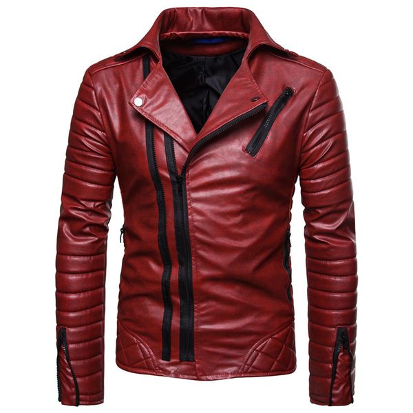 

motorcycle leather jackets men winter faux leather zipper chaqueta cuero hombre men red windproof jackets causal business coats, Black
