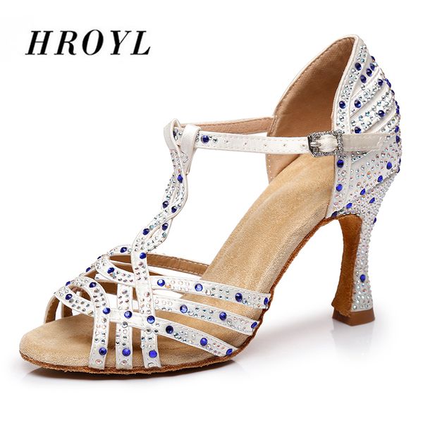 

hroyl women latin dance shoes female girl ladies tango ballroom sandal salsa samba rhinestone party heel 6-10cm