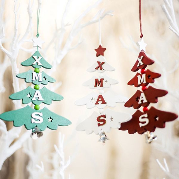 

holiday decoration colorful wooden christmas letter bell tag ornament tree for christmas party decorations