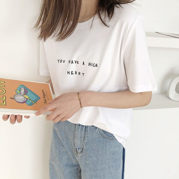 

women's t-shirt you have a nice heart 100% cotton funny fashion street style aesthetic grunge casual quote women tshirt tee, White