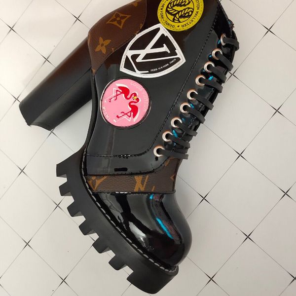 

trainers womens boots printing martin boots platform work boot snow boot lady white ankle boots winter thick high heel shoes, Black