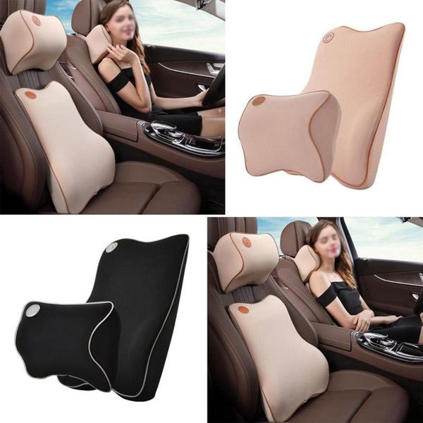

durable car headrest neck support pillow lumbar backrest pillow set space memory car cotton cushion
