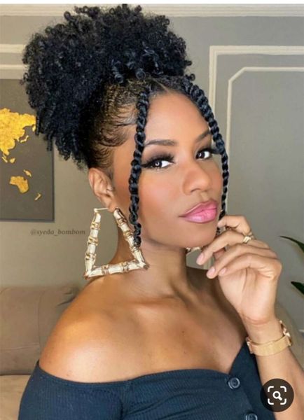 

new easy&quick ponytail bun hairstyle high puff 10a brazilian afro kinky curly clip extension girl updo human hair 120g, Black