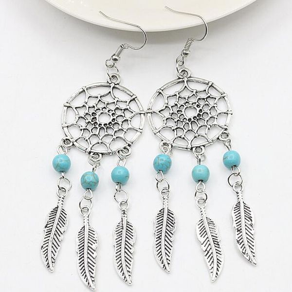 

new bohemian style dream catcher net feather earrings ced92, Silver