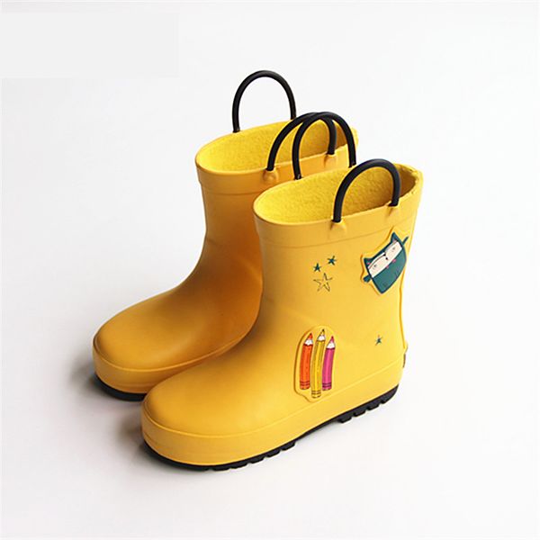 

waterproof rubber rain boots for yellow pencil cartoon patterns boots for children with handles kids rainboots rainshoes