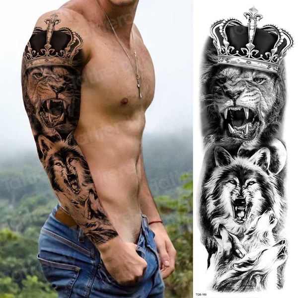 

arm sleeve temporary tatoo men king lion tiger temporary tattoos large black body art stickers for boys women leg tattoo