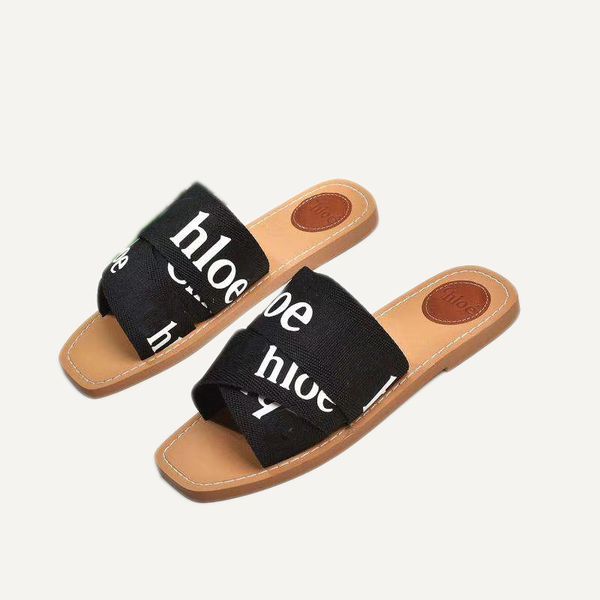 

chole 2020 новых серии дизайнера роскошных крытой холста бренд дама плоских тапочки многоцветной ремень случайного шнурок окно, Black