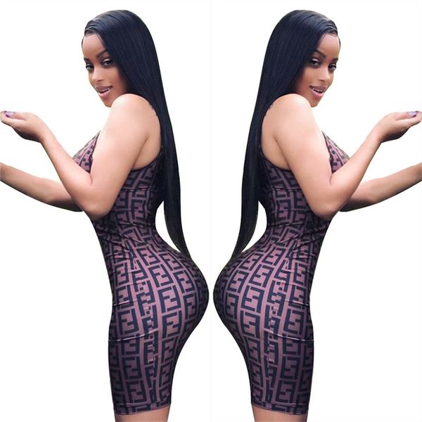

Summer Dress For Women Letter F Printed Bodycon Dress Fashion Spaghetti Strap Dresses Ladies Club Dresses