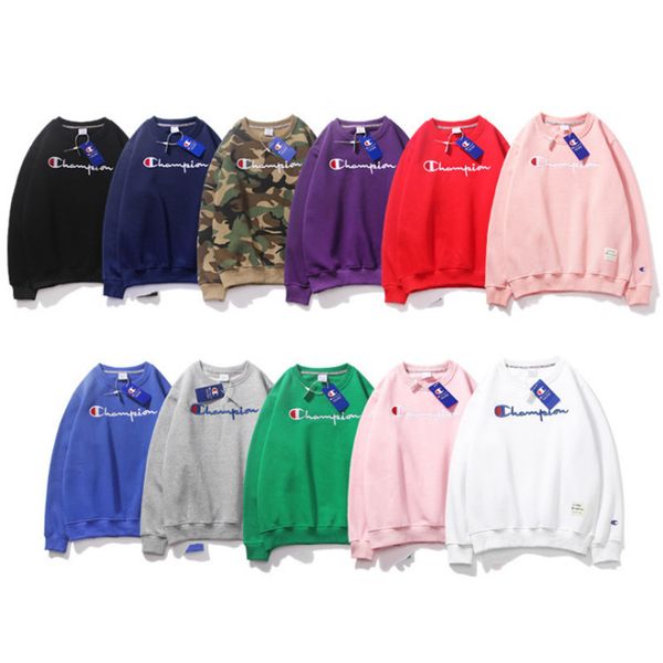 

champion letter printed hoodies 11 colors casual pullover sweatshirt teenager long sleeve embroidery velvet t-shirt clothing zjy671, Black