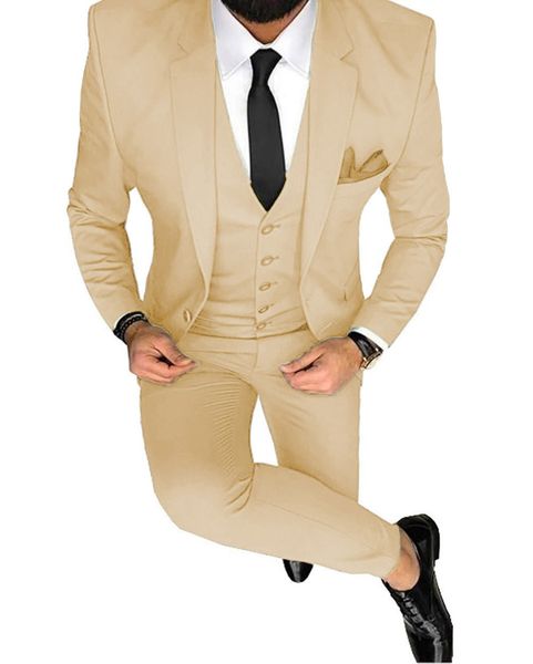 

men suits slim fit casual 3 pieces business groomsmen grey green champagne lapel tuxedos for formal wedding(blazer+pants+vest, White;black