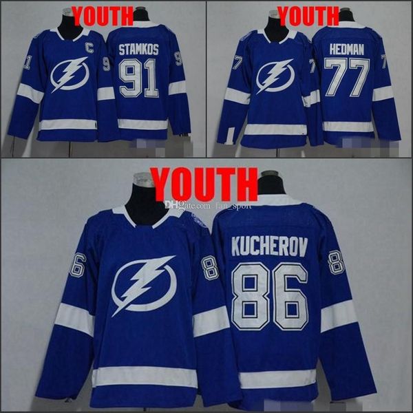 

Youth Kids Tampa Bay Lightning 91 Steven Stamkos 86 Nikita Kucherov 77 Victor Hedman Hockey Jerseys Kids Boys Stitched Jerseys