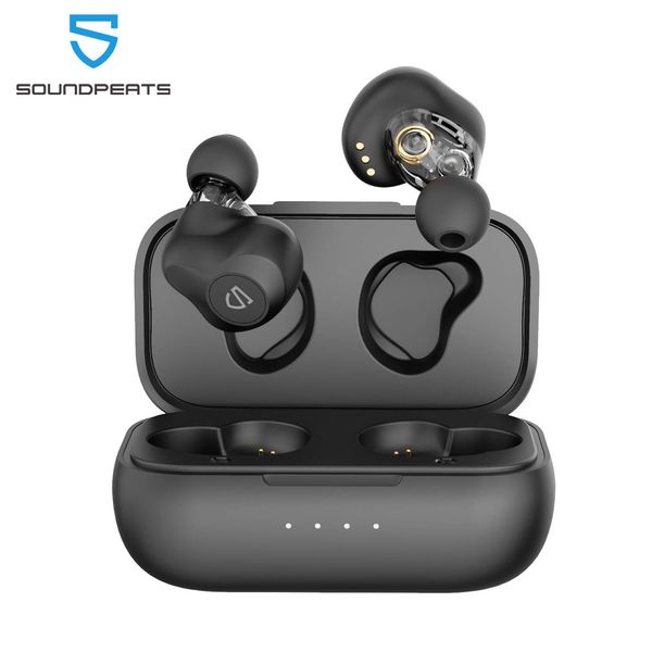 

soundpeats dual dynamic drivers wireless earbuds bluetooth 5.0 aptx audio cvc noise cancellation 27hrs smart play time earphones