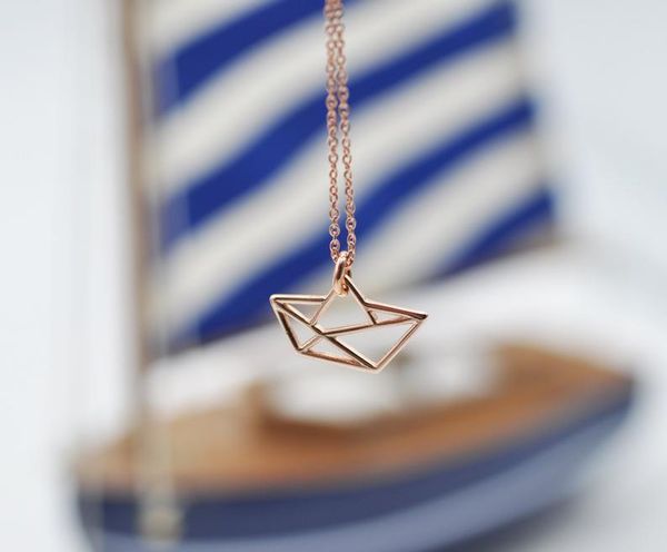 

30pcs origami sailboat necklace navy nautical geometric paper sail boat ship pendant chain necklaces for women ocean beach party gifts, Silver