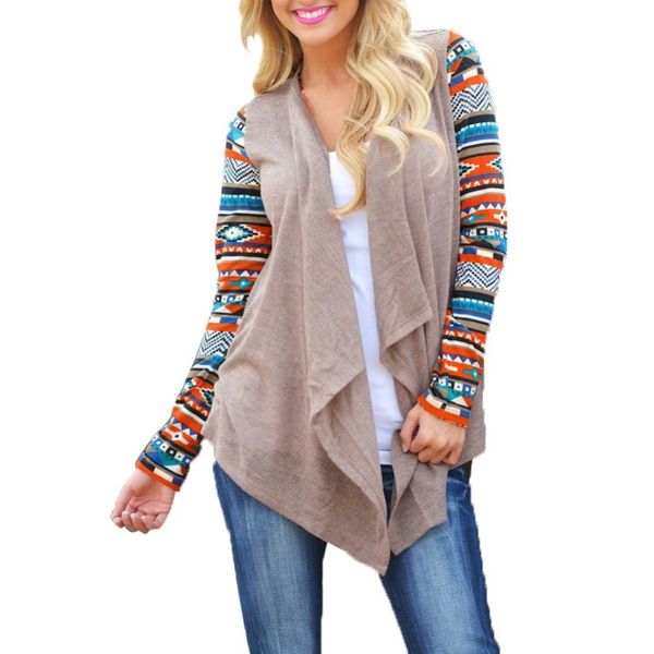 Mulheres Cardigan 2019 Outono de Manga Longa Malha Poncho Camisola Casaco Tribal Impressão Assimétrica Cardigans Casaco Outwear Pull Femme