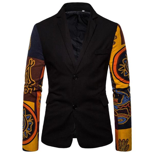 

2020 new arrival mens vintage ethnic style printed men long sleeve dress floral suit slim fit customs jacket suits blazer, White;black