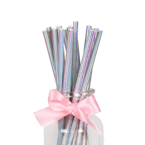 

25pcs/lot pearl rainbow iridescent paper straws kids birthday wedding decoration bridal shower party drinking paper straws diy