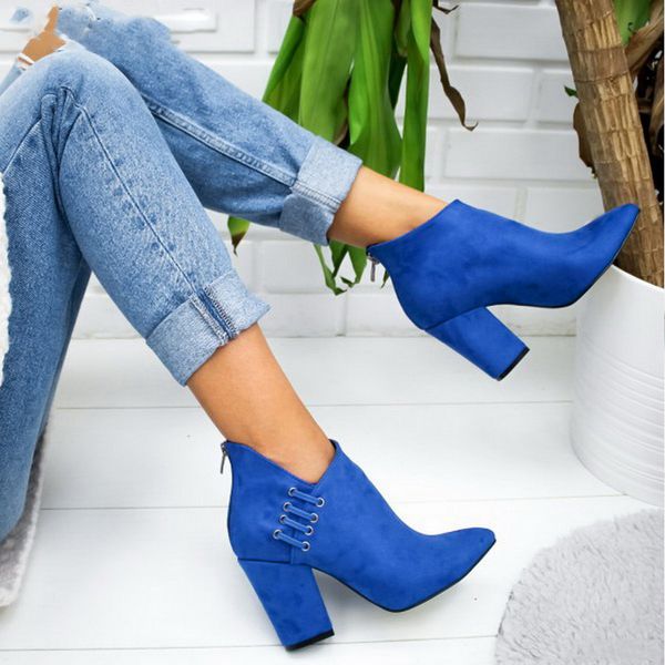 

fashion women boots shoes ankle boots short ankle boots high-heel fashion pointed europe shoes woman plus size 43, Black