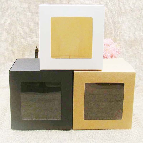 

gift wrap 10*10*10cm white/black/kraft window box packing boxes with pvc for candy/cake/soap/cookie/cupcake display