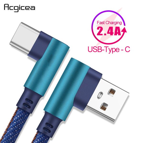 

2.4a type c cable for samsung huawei 90 degree denim usb c mobile phone cables fast charging charger adapter cord
