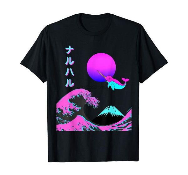 

vaporwave aesthetic narwhal tee shirt with japanese writing, White;black