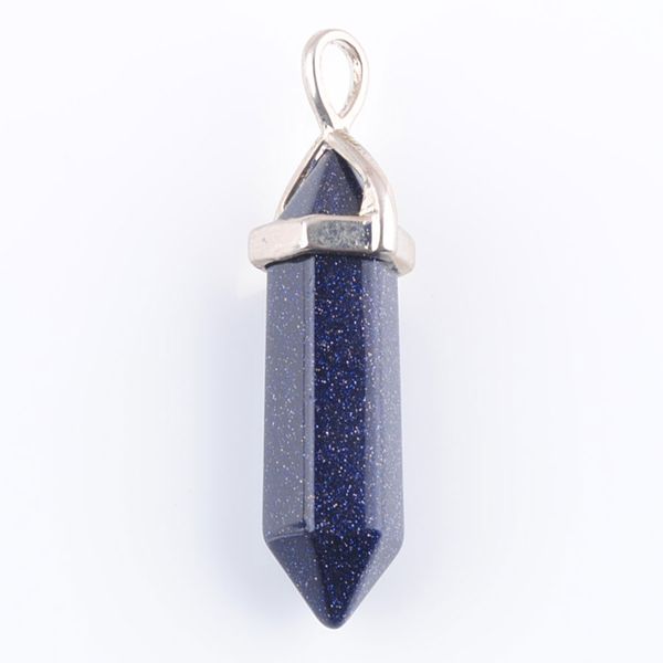

wojiaer natural blue sand gem stone hexagonal pointed reiki chakra healing silver pendant bead for necklace jewelry dn3036