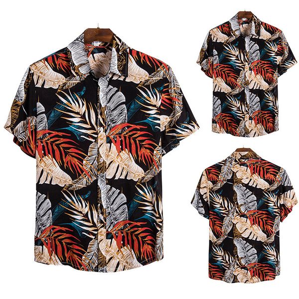 

designer print mens casual tshirts slim fashion beach holiday style shirts lapel neck short sleeve shirts mens clothes, White;black