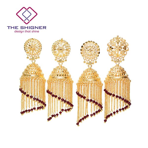 

шигнер этническая индийская золотая птичья клетка jhumka jhumki кисточка хрустальная серьга индия племенные традиционные висячие серьги ювел, Silver