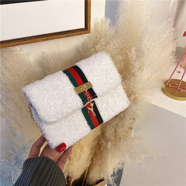 

explosion models 2020 new women's popular soft small square fawn pendant shoulder oblique cross plush women's