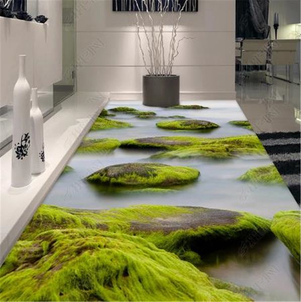 

custom any size wallpaper 3d river stone moss flowing water fortune living room bedroom bathroom 3d flooring
