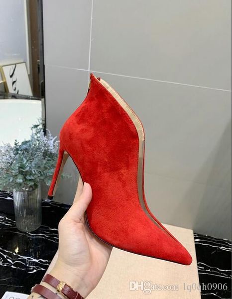 

10.5cm suede leather women high heel boots luxury designer grenadine lucency lady ankle short boot femme 41 42, Black