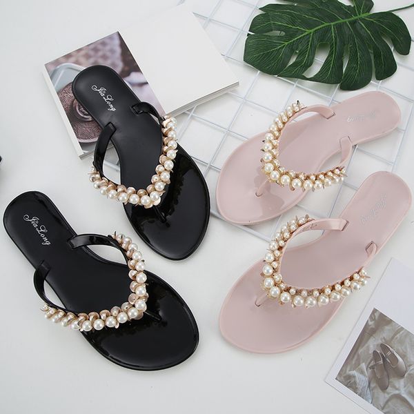 

youyedian flip flops women summer flip-flops for beach slippers klapki damskie na lato pearl fashion slippers flats shoes #w35, Black