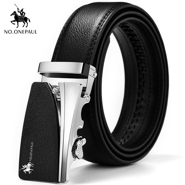 

no.onepaul leather belt for men fashion trend black and silver retro automatic buckle belt for men, cow, Black;brown