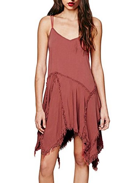 

ca mode women spaghetti strap shred frayed summer beach slip dress, Black;gray