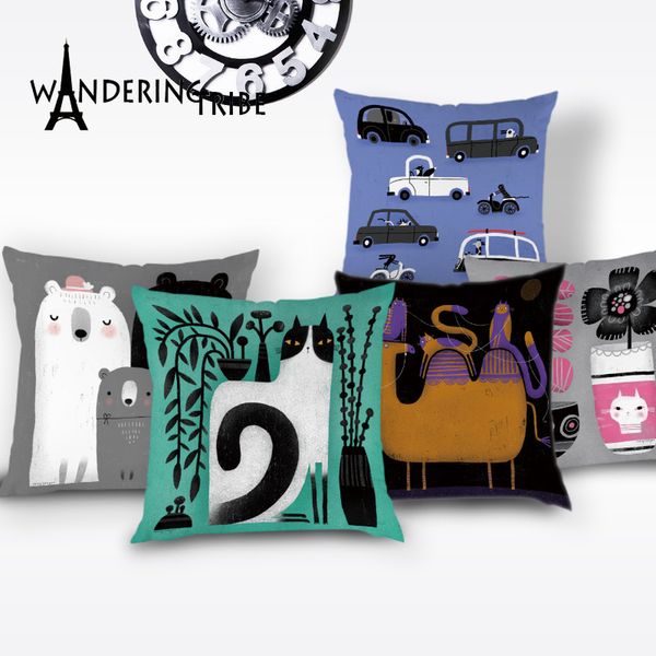 

cartoon monkey throw pillow case animal dog cushion cover nordic cat bear custom cushions home decor sofa pillows covers kissen