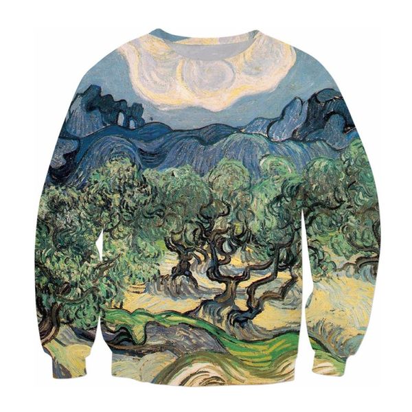 

the olive trees 3d all over print crewneck pullover harajuku sweatshirt casual hipster streetwear funny men clothing, Black