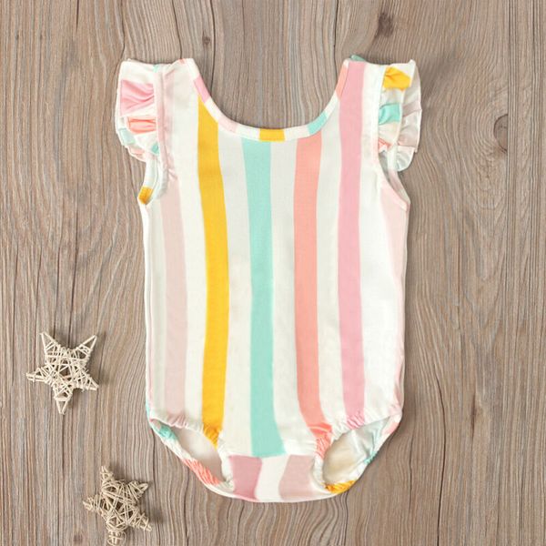 

cute princess swimwear new sleeveless striped bikini kids summer one piece swimsuit baby girls swimming costumes beachwear hot