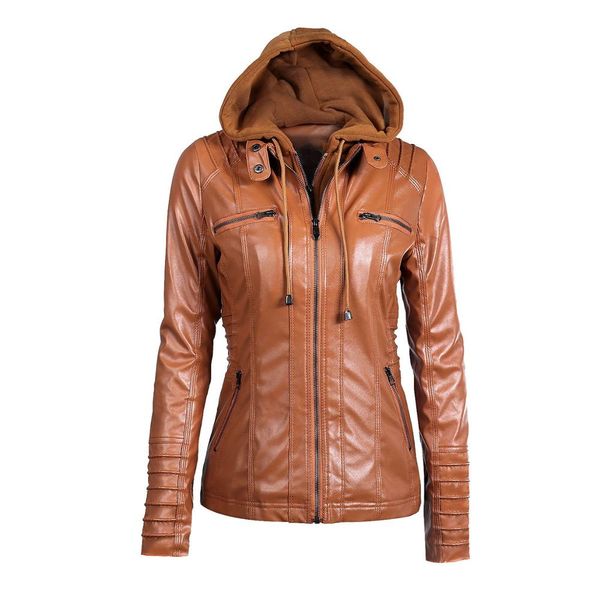 

2019 spring and autumn women new euro-american long sleeve leisure women's zipper pu leather coat brown short jacket, Black