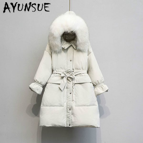 

ayunsue white duck down jacket women raccoon fur collar down coat puffer jacket winter coat women warm parka casaco 8081 yy1226, Black