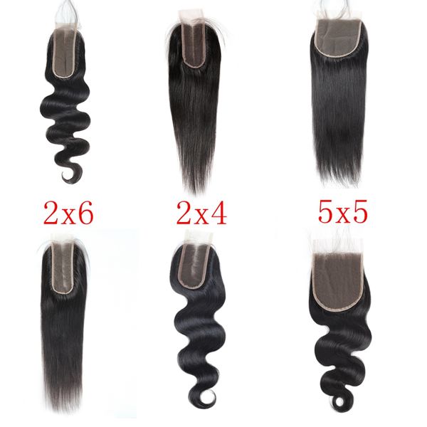 Chiusura del merletto dei capelli umani vergini indiani brasiliani 2X6 con i capelli del bambino 6x6 chiusura 5X5 onda del corpo diritta 12-22 pollici