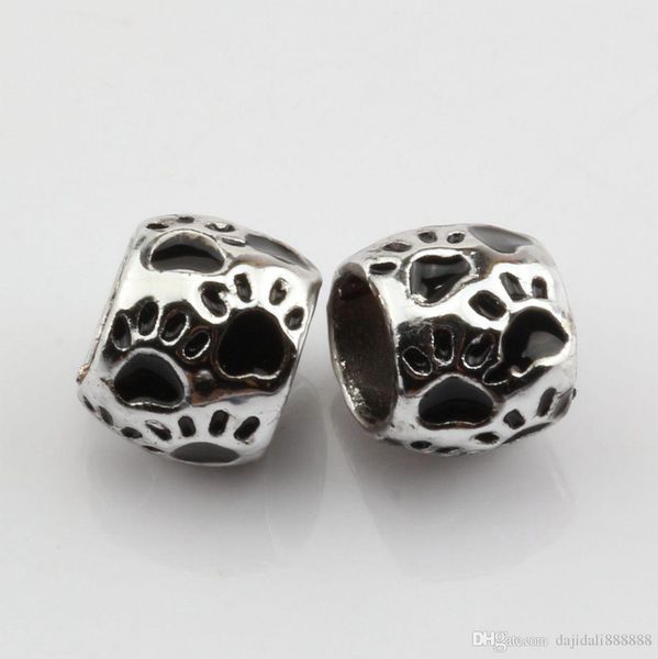 

50pcs black enamel footprint large hole spacer beads fit bracelet diy jewelry 8x10mm, Bronze;silver