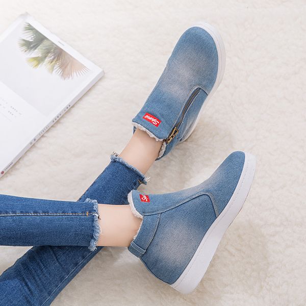 

women ankle boots 2019 winter boots women denim jeans snow winter shoes big size 35-44, Black