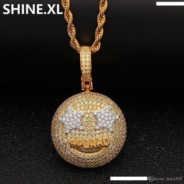 

hip hop iced out brass gold plated micro paved cubic zircon emoji face pendant necklace bling party jewelry gift, Silver